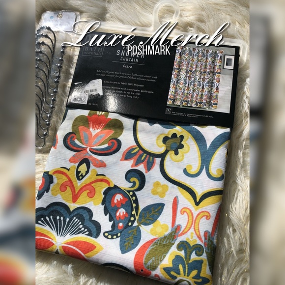 🛁Be Bath Essentials Printed Fabric shower curtain with 12 piece shower hooks🚿 - Picture 2 of 4
